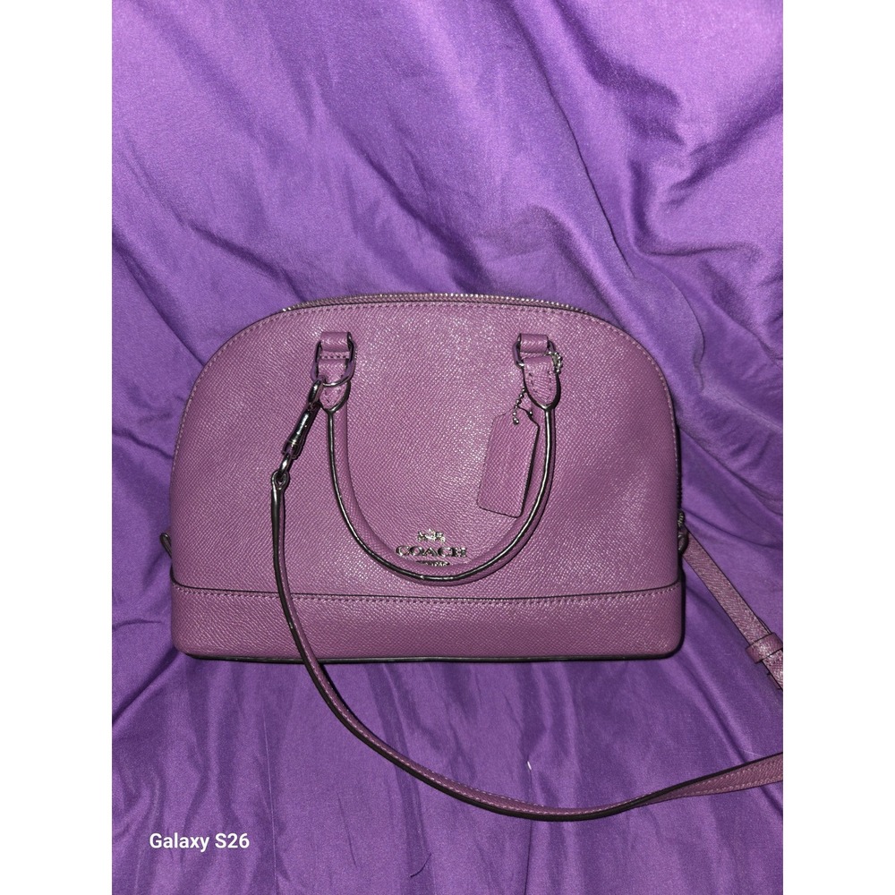 53b. Coach Mini Sierra Satchel Dark Berry Purple Crossgrain Leather Bag F57555